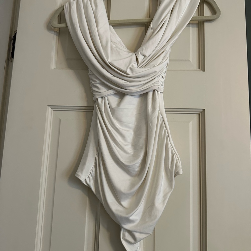 Elegant White Draped Swimsuit